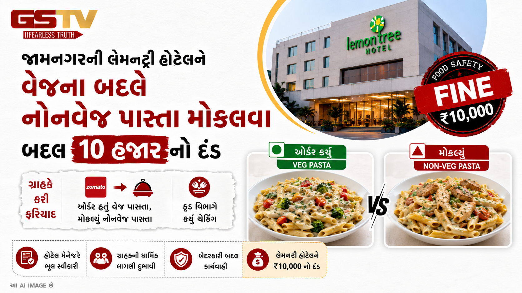 VIDEO : જામનગરની લેમનટ્રી હોટેલે વેજને બદલે નોનવેજ પાસ્તા મોકલતા ફૂડ વિભાગે 10,000 નો દંડ ફટકાર્યો