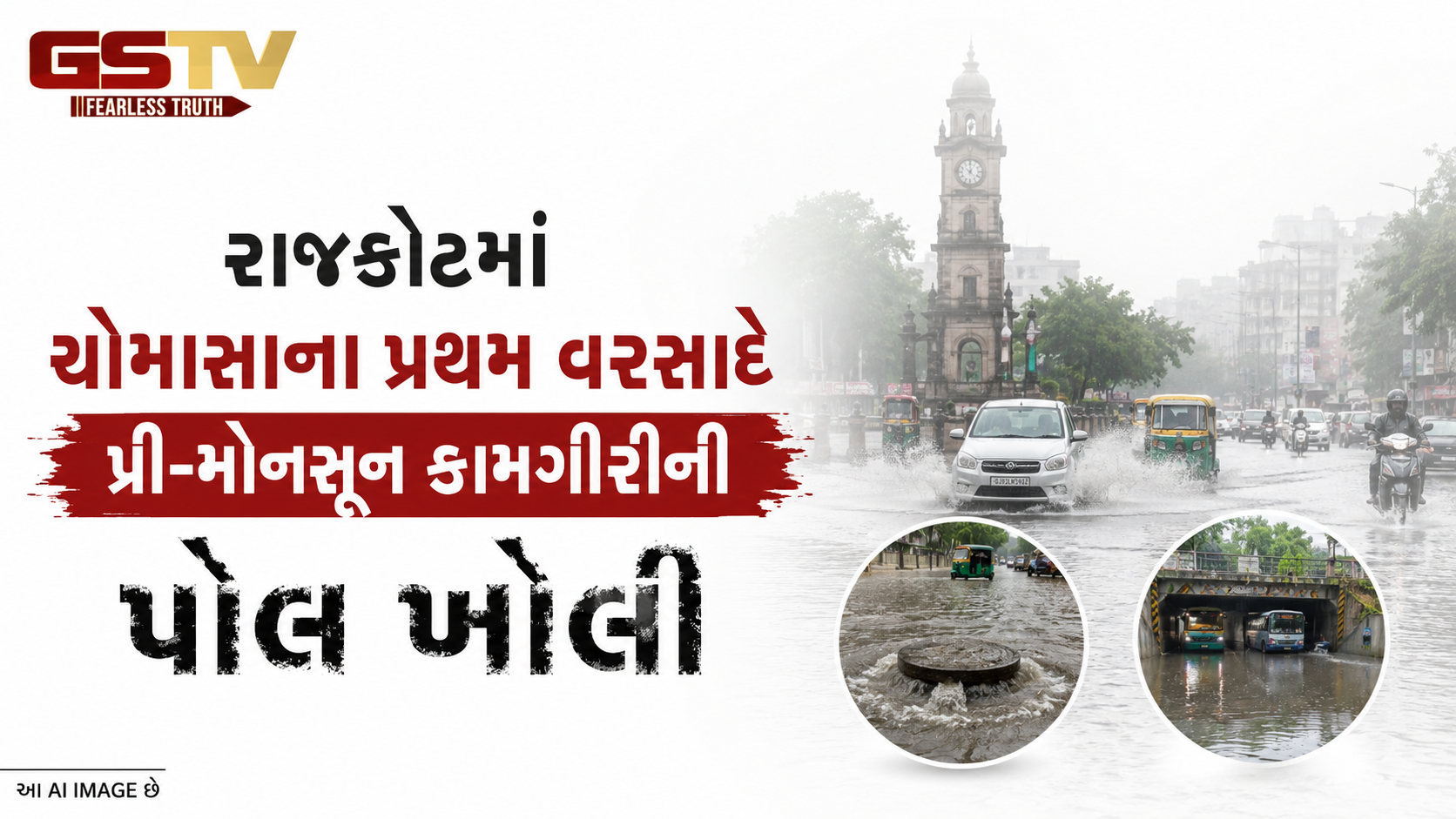 VIDEO: રાજકોટઃમાં ચોમાસાના પ્રથમ વરસાદે પ્રી-મોનસૂન કામગીરીની પોલ ખોલી
