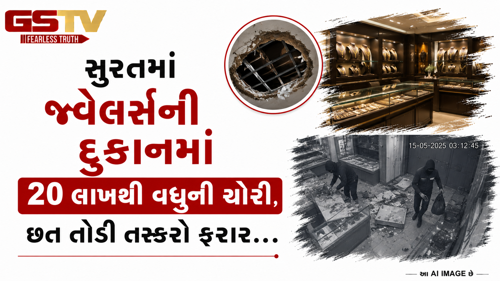 VIDEO: સુરતમાં જ્વેલર્સની દુકાનમાં 20 લાખથી વધુની ચોરી, છત તોડી તસ્કરો ફરાર