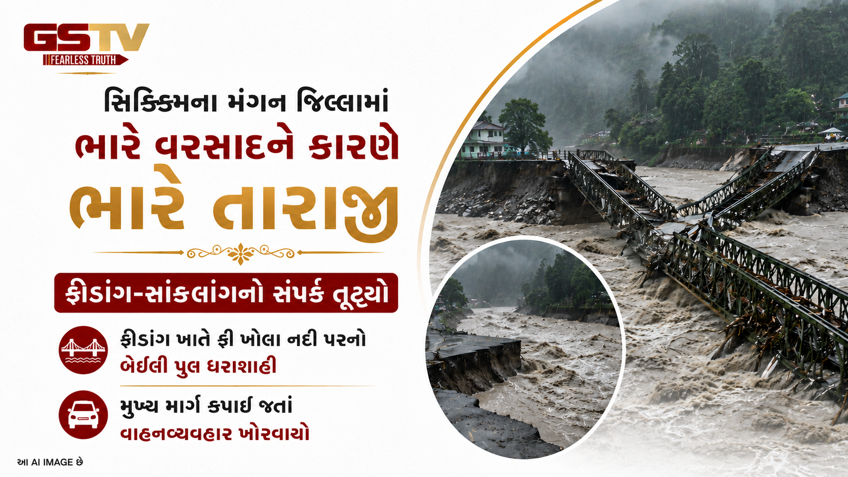 VIDEO : સિક્કિમમાં ભારે વરસાદથી પુલ ધરાશાયી