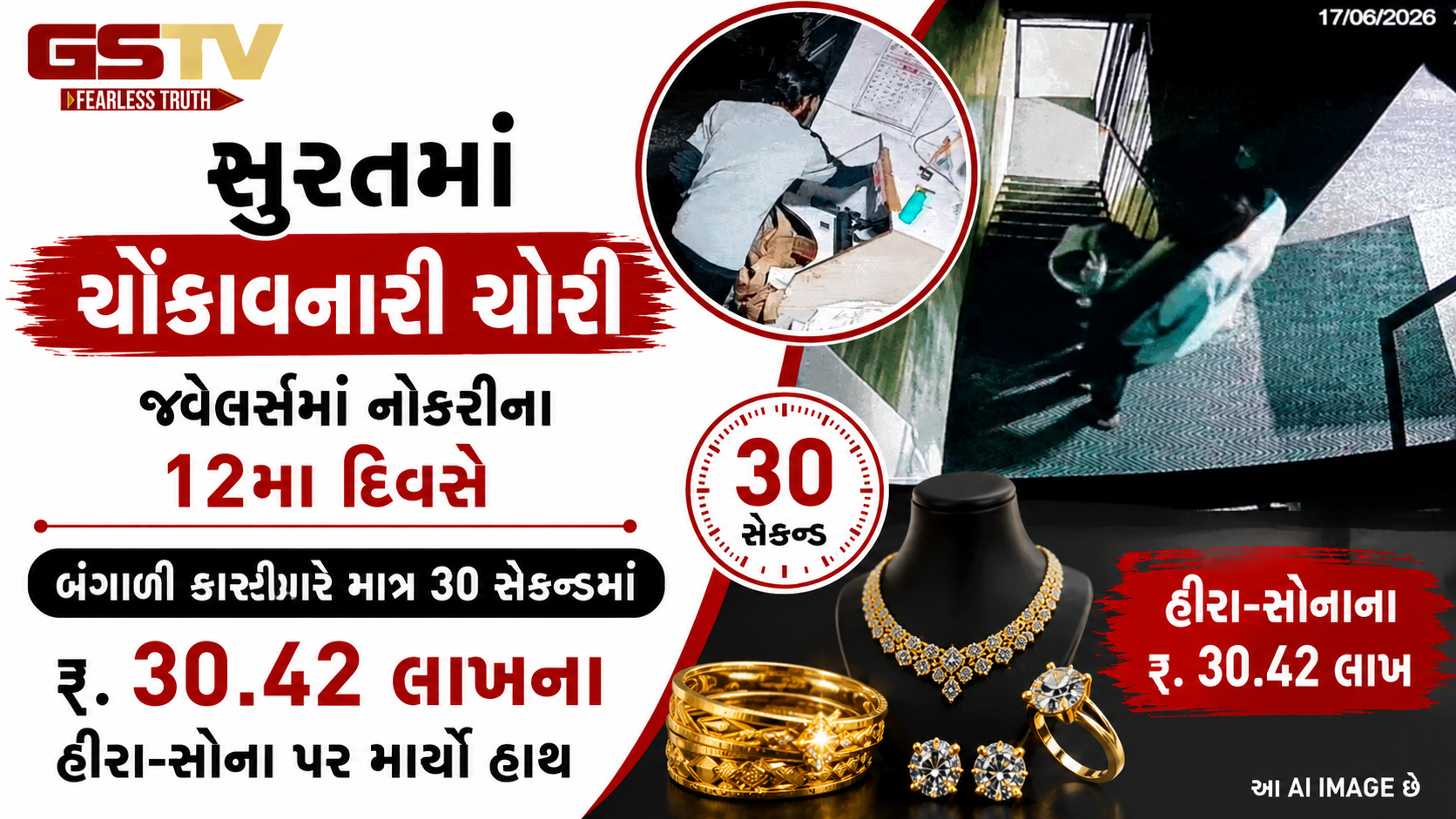 માત્ર 30 સેકન્ડનો ખેલ: સુરતના જ્વેલરી કારખાનામાંથી 111 ગ્રામ સોનું અને 62 કેરેટના ડાયમંડ ચોરી કારીગર ફરાર