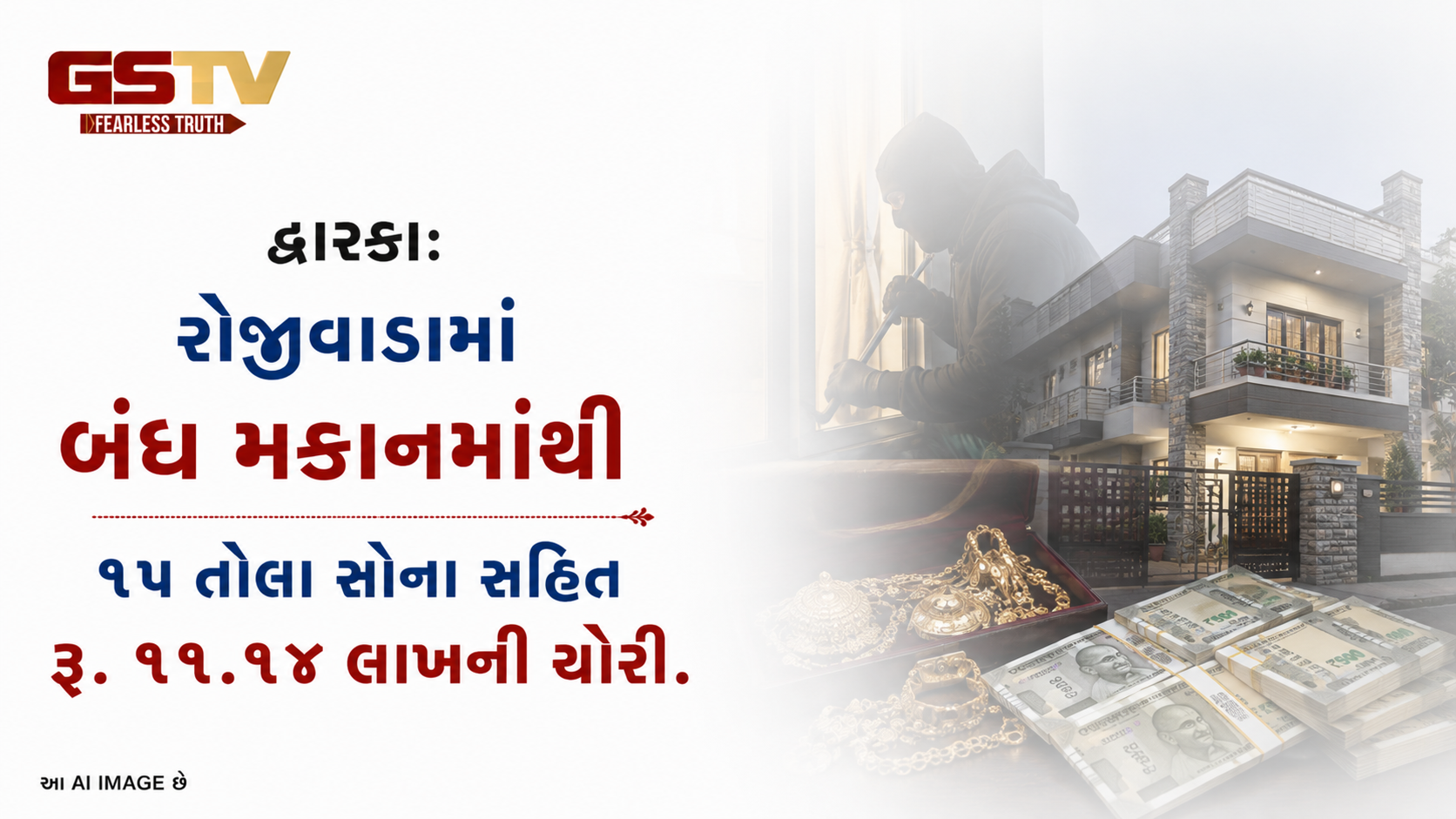 VIDEO:દ્વારકાઃ રોજીવાડામાં બંધ મકાનમાંથી ૧૫ તોલા સોના સહિત રૂ. ૧૧.૧૪ લાખની ચોરી.