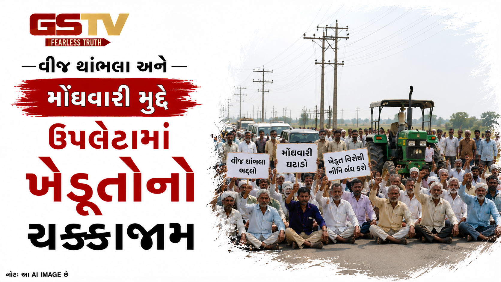 વીજ થાંભલા અને મોંઘવારી મુદ્દે ઉપલેટામાં ખેડૂતોનો ચક્કાજામ