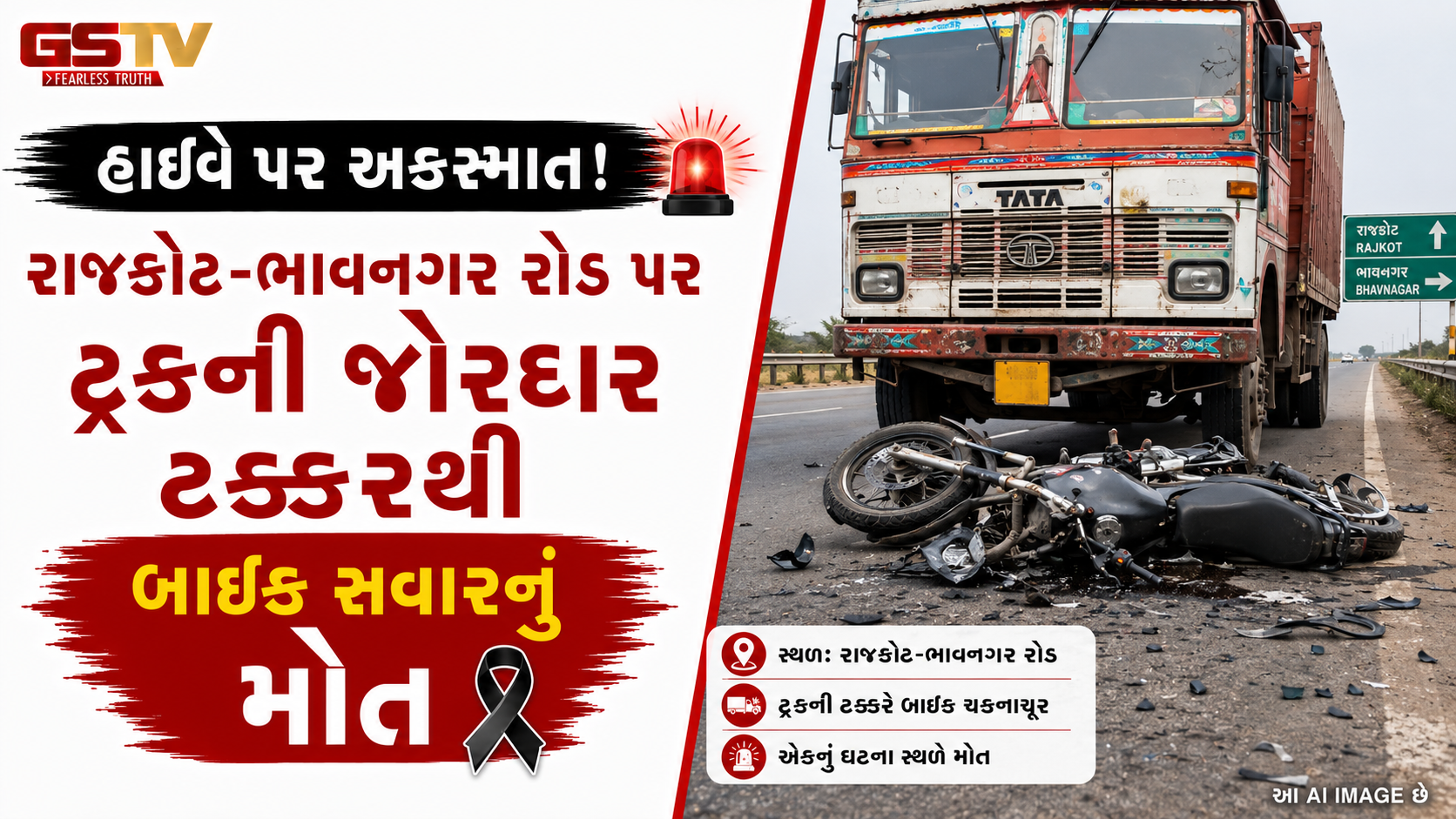 અમરેલી: બાબરા નજીક હાઇવે પર ગમખ્વાર અકસ્માત, ટ્રકે બાઇકને અડફેટે લેતા ચરખા ગામના યુવકનું કરુણ મોત