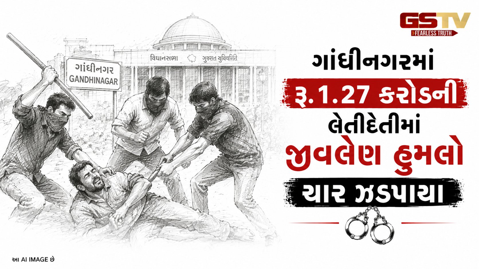 VIDEO: ગાંધીનગરમાં રૂ.૧.૨૭ કરોડની લેતીદેતીમાં જીવલેણ હુમલો,તલવાર-ધારીયા ઉછળ્યા, ચાર ઝડપાયા