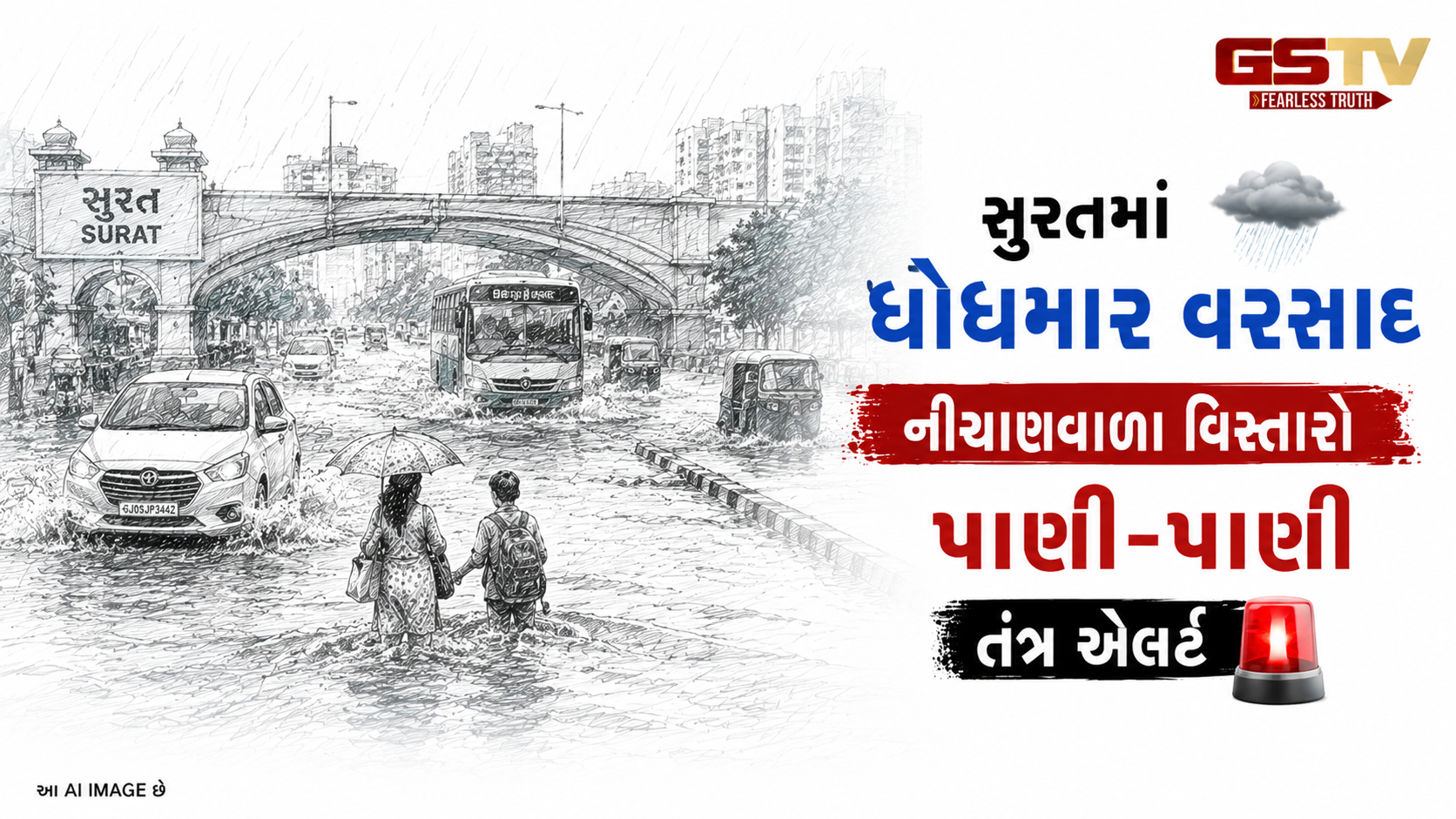 VIDEO: સુરતમાં વીજળીના કડાકા સાથે ધોધમાર વરસાદ: નીચાણવાળા વિસ્તારો પાણી-પાણી, તંત્ર એલર્ટ