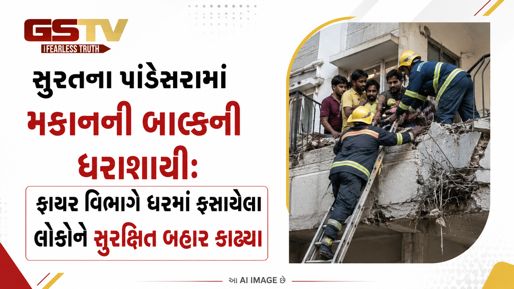 VIDEO: સુરતના પાંડેસરામાં મકાનની બાલ્કની ધરાશાયી: ફાયર વિભાગે ઘરમાં ફસાયેલા લોકોને સુરક્ષિત બહાર કાઢ્યા