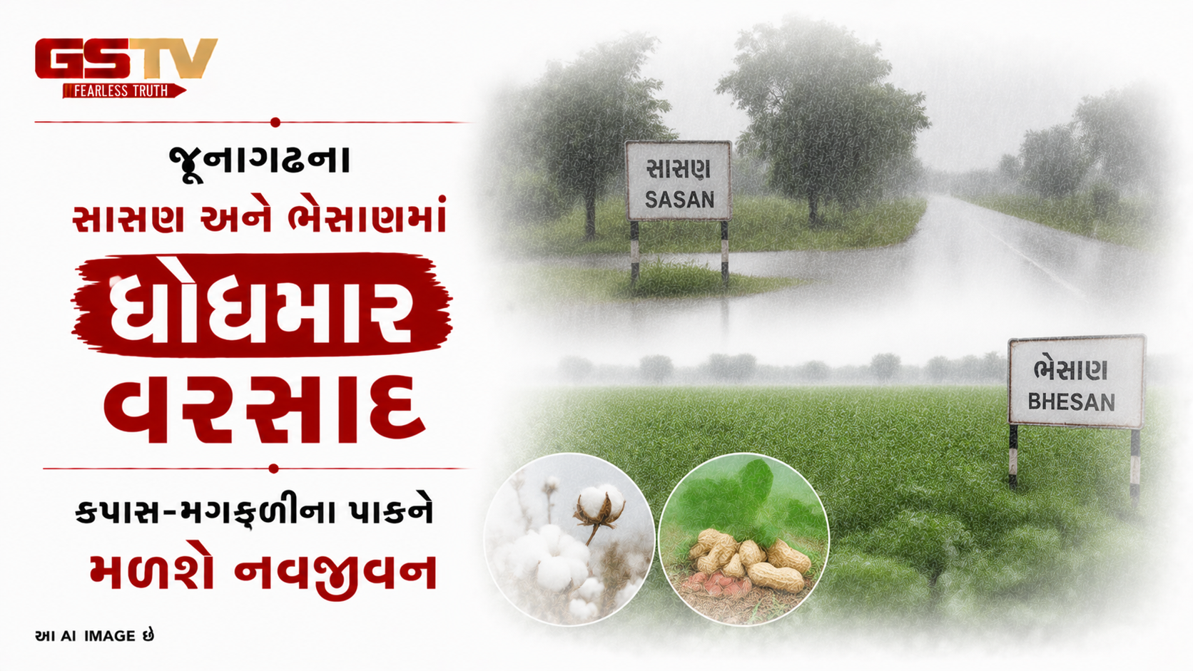VIDEO: જૂનાગઢના સાસણ અને ભેસાણમાં ધોધમાર વરસાદ: કપાસ-મગફળીના પાકને મળશે નવજીવન