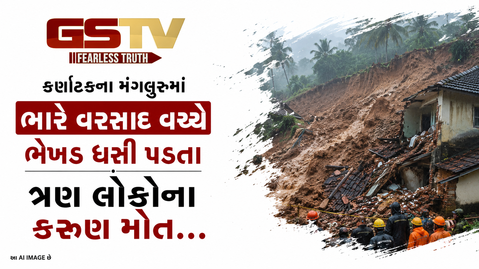 કર્ણાટકના મંગલુરુમાં ભારે વરસાદ વચ્ચે ભેખડ ધસી પડતા ત્રણ લોકોના કરૂણ મોત