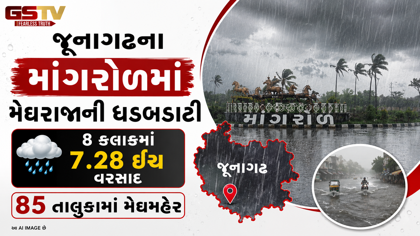 VIDEO: મેઘરાજાની ધડબડાટી: જૂનાગઢના માંગરોળમાં 7.25 ઈંચથી વધુ વરસાદ, રાજ્યના 107 તાલુકામાં મેઘમહેર