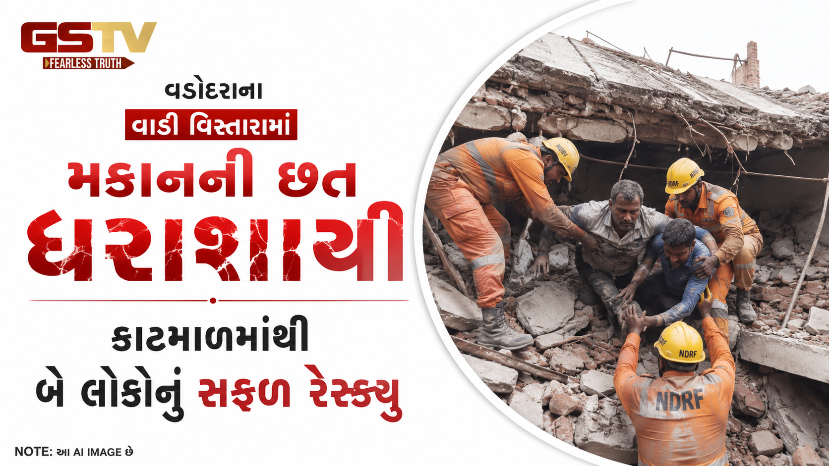VIDEO: વડોદરાના વાડી વિસ્તારમાં મકાનની છત ધરાશાયી: કાટમાળમાંથી બે લોકોનું સફળ રેસ્ક્યુ