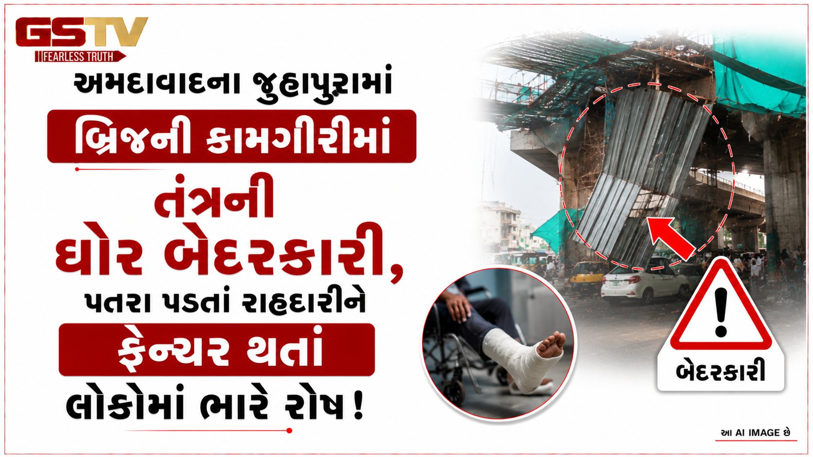 VIDEO: અમદાવાદના જુહાપુરામાં બ્રિજની કામગીરીમાં તંત્રની ઘોર બેદરકારી, પતરાં પડતાં રાહદારીને ફેક્ચર થતાં લોકોમાં ભારે રોષ!
