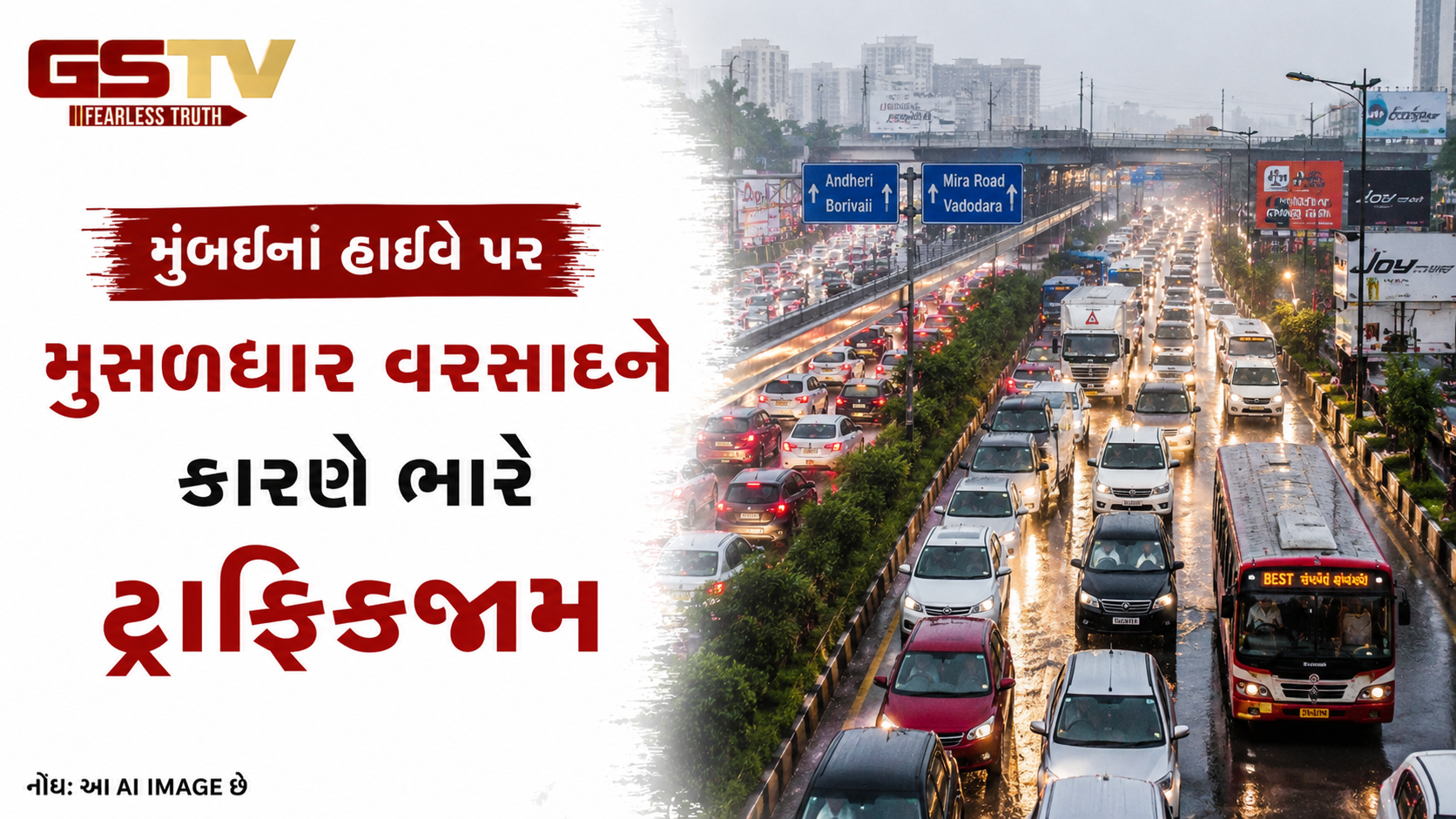 VIDEO: મુંબઈના હાઈવે પર મુસળધાર વરસાદને કારણે ભારે ટ્રાફિકજામ