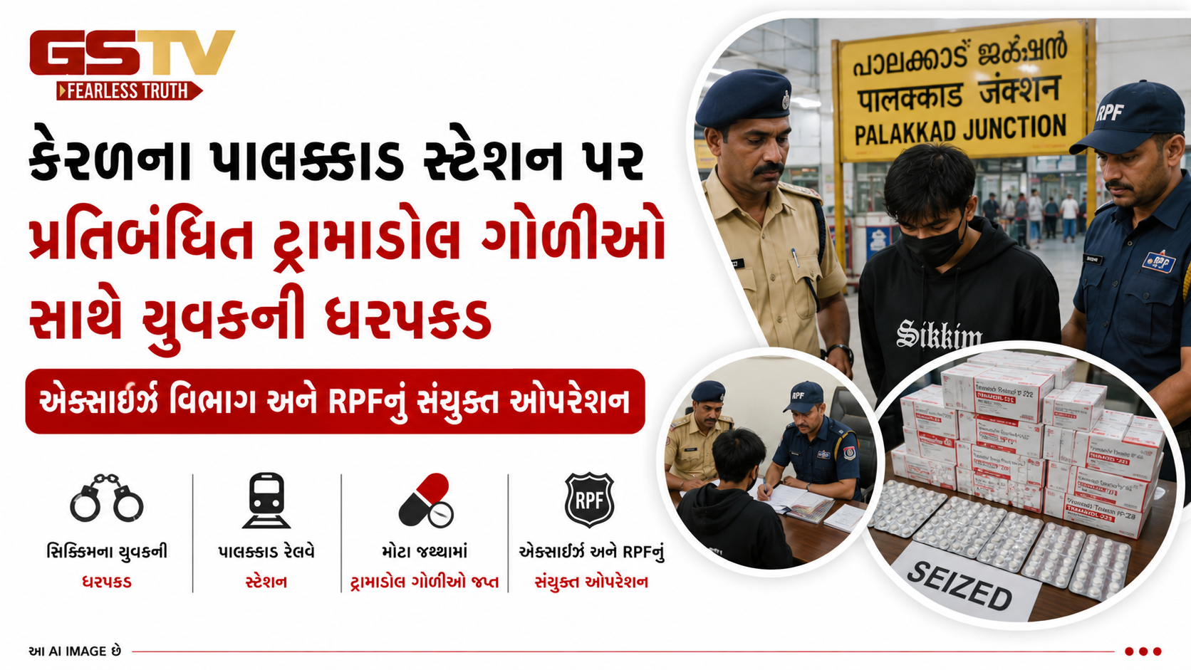 VIDEO: કેરળના પાલક્કાડ જંક્શન રેલવે સ્ટેશન પર સિક્કિમના એક યુવકને પ્રતિબંધિત ટ્રામાડોલ ના મોટા જથ્થા સાથે રંગેહાથ ધરપકડ કરવામાં આવી