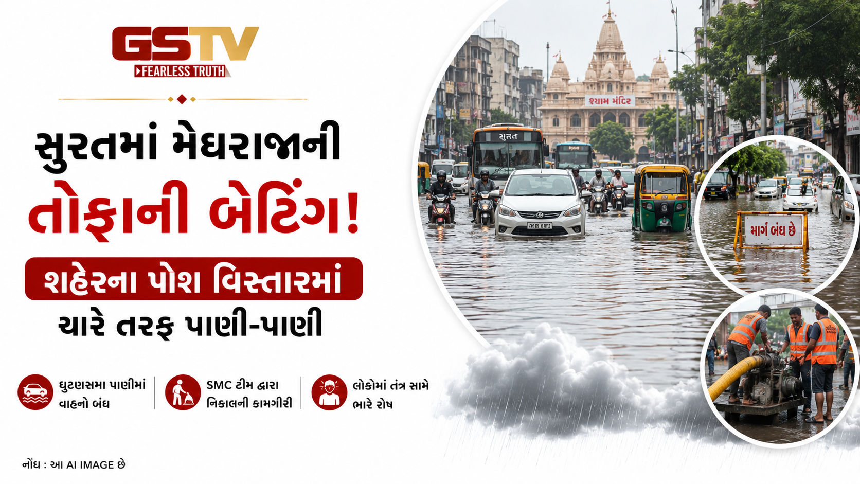 VIDEO: સુરતના પોશ વેસુ વિસ્તારમાં મેઘરાજાની તોફાની બેટિંગ: રસ્તાઓ બન્યા બેટ, ઘૂંટણસમા પાણી ભરાયા