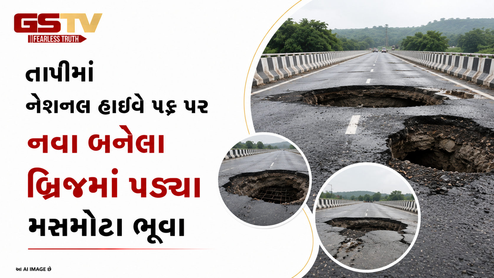 VIDEO: તાપીમાં નેશનલ હાઈવે ૫૬ પર નવા બનેલા બ્રિજમાં પડ્યા મસમોટા ભૂવા