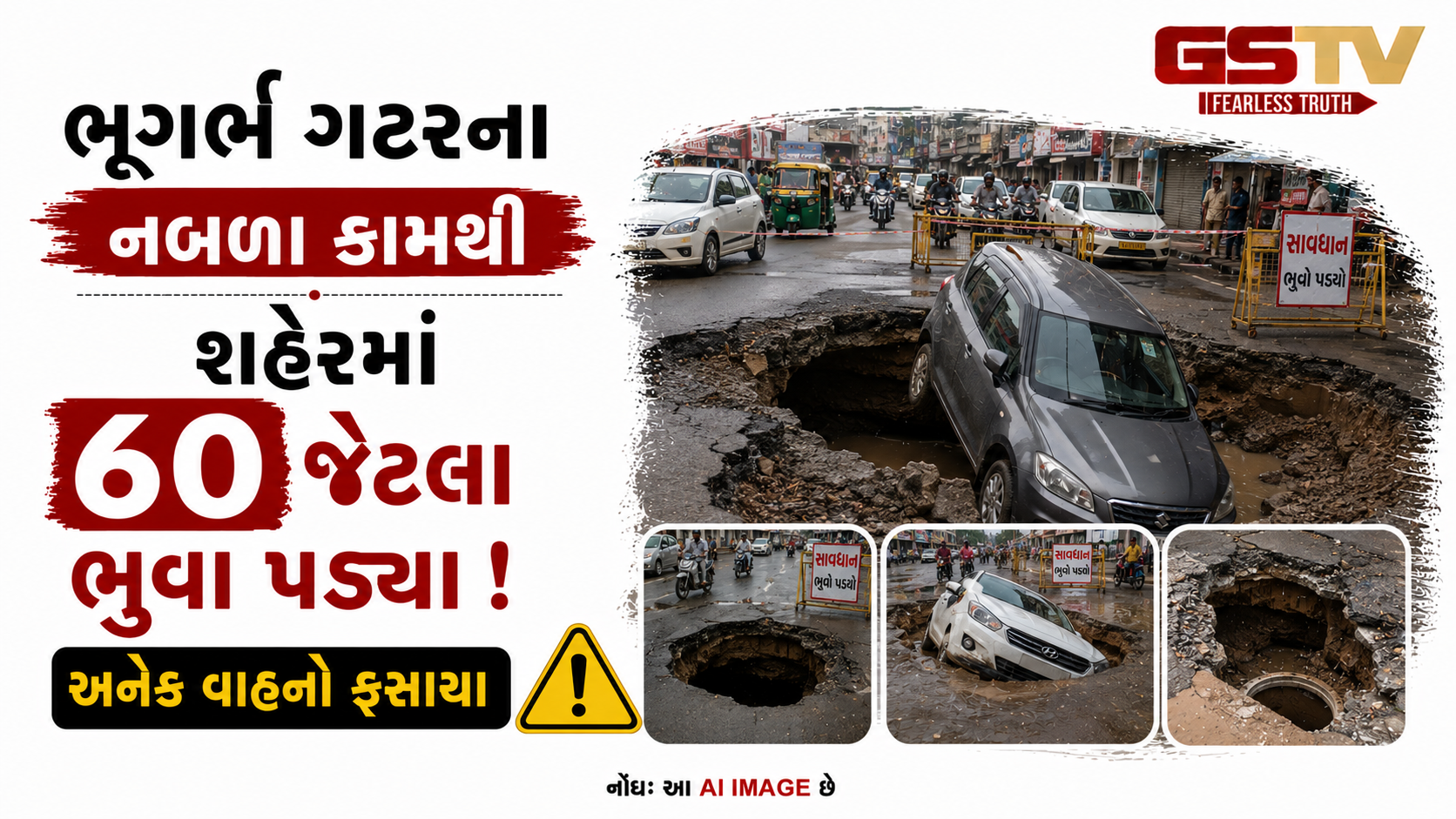 VIDEO: રાજકોટના ઉપલેટામાં ભૂગર્ભ ગટરના નબળા કામથી શહેરમાં ૬૦ જેટલા ભુવા પડ્યા, અનેક વાહનો ફસાયા