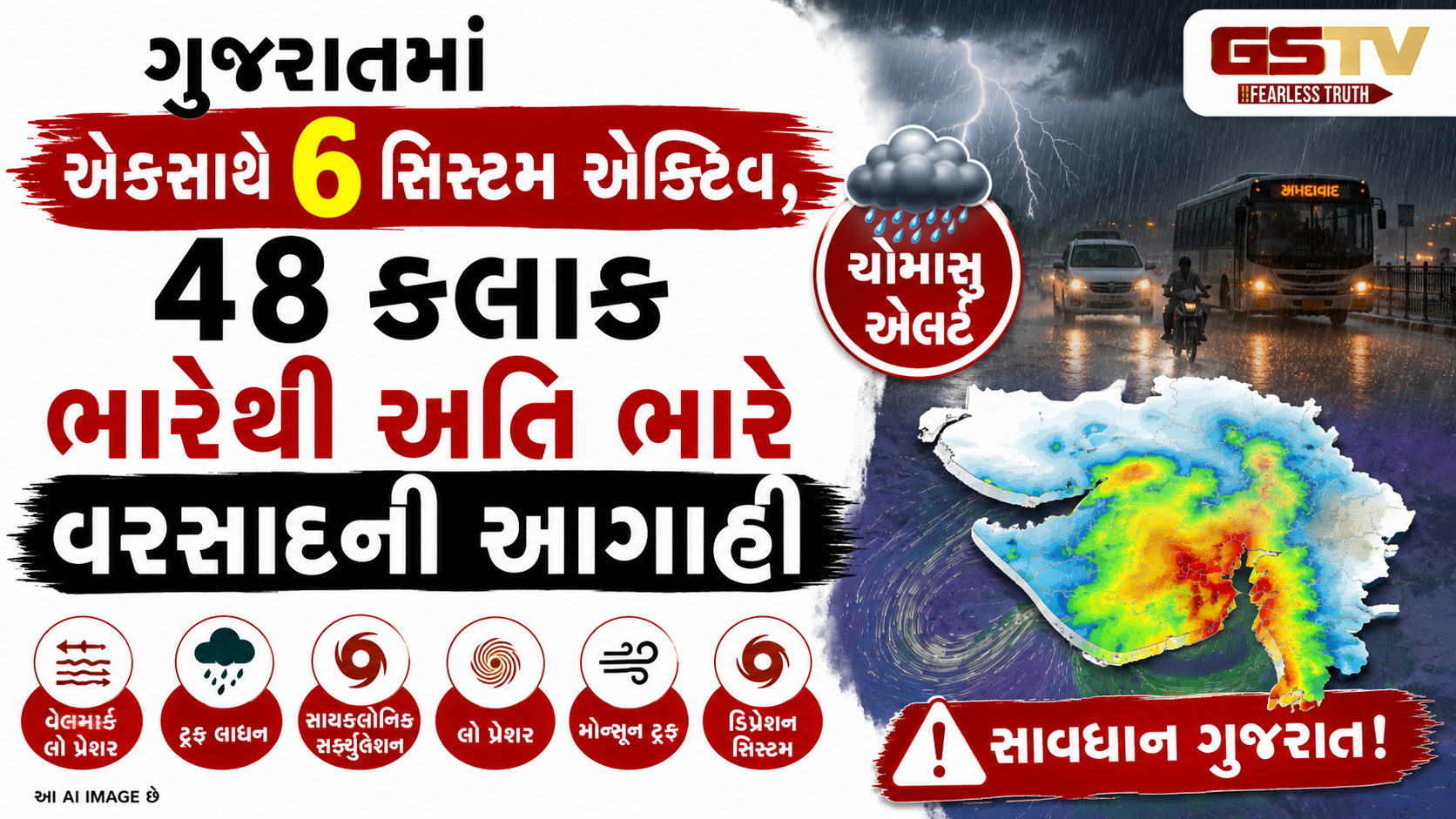 VIDEO: ગુજરાતમાં આગામી ૪૮ કલાક ભારેથી અતિભારે વરસાદની ચેતવણી, 6 વરસાદી સિસ્ટમ સક્રિય