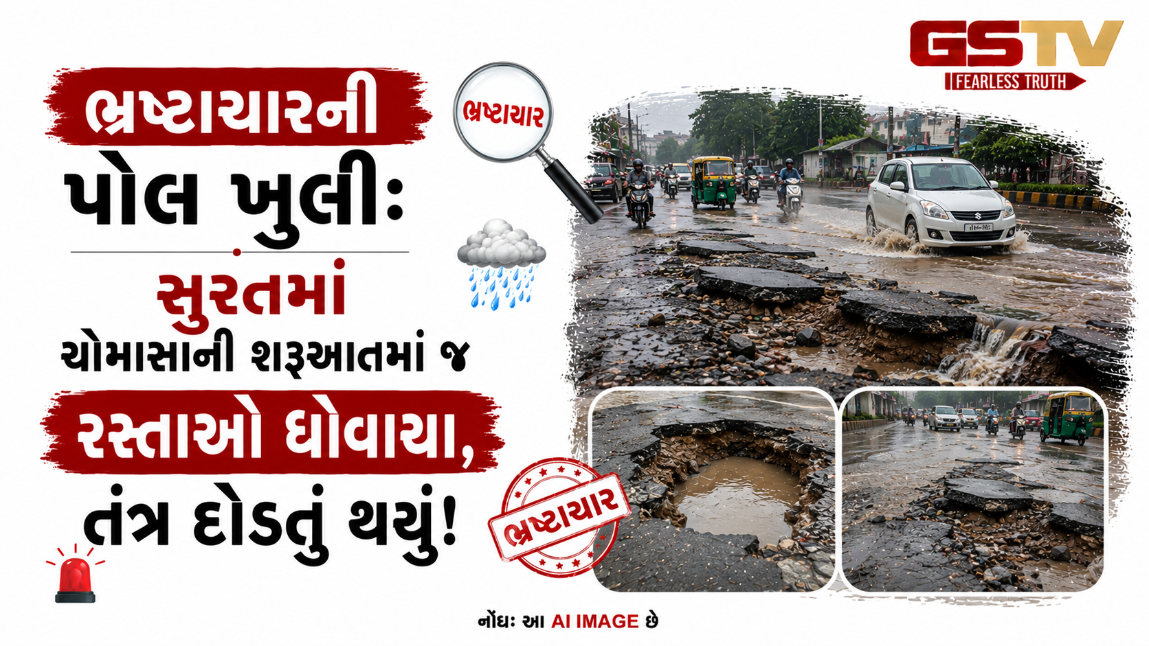 VIDEO: ભ્રષ્ટાચારની પોલ ખુલી: સુરતમાં ચોમાસાની શરૂઆતમાં જ રસ્તાઓ ધોવાયા, તંત્ર દોડતું થયું!