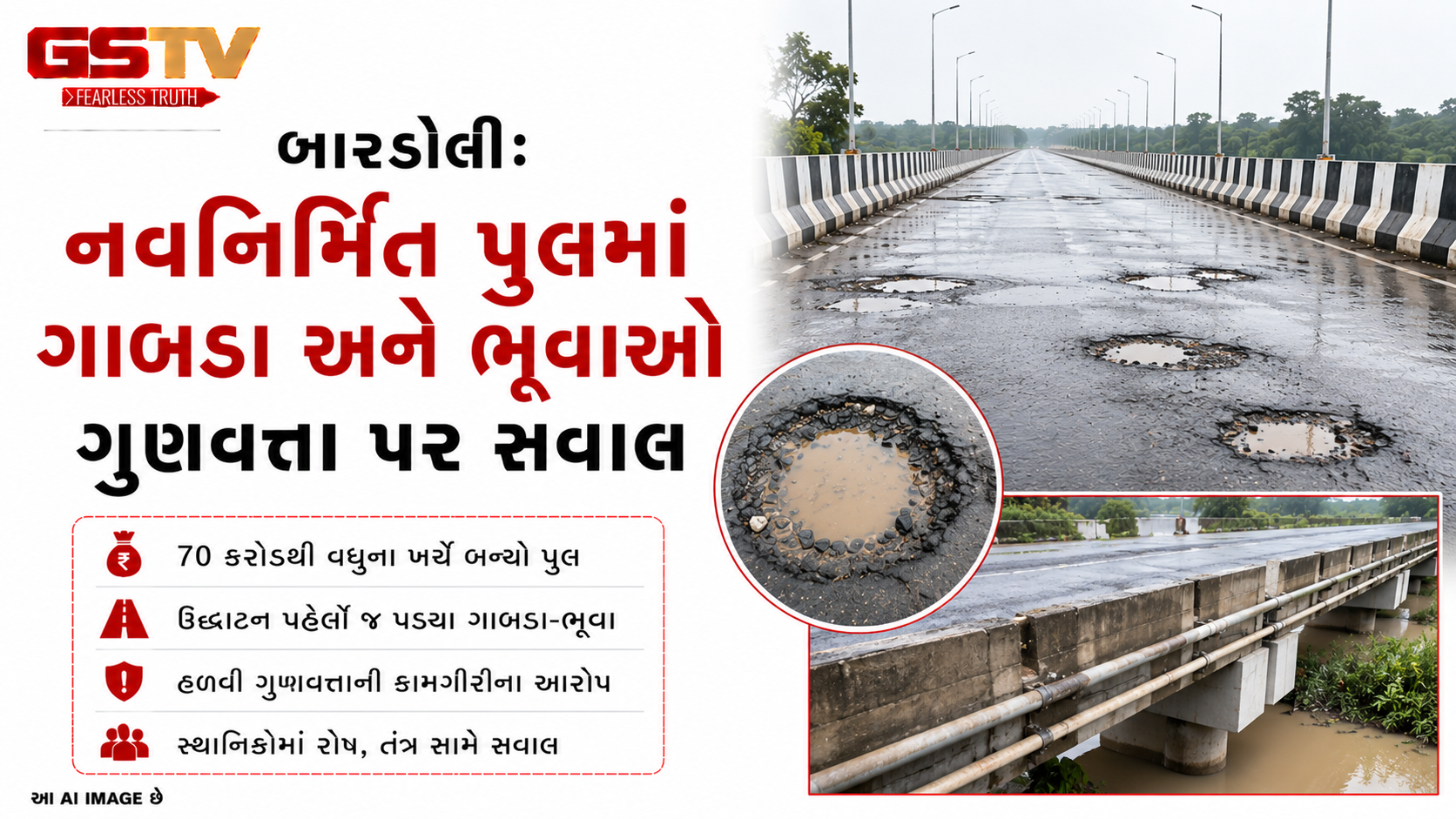 VIDEO: બારડોલીમાં નવનિર્મિત પુલ પર ઉદ્ધાટન પહેલા જ પડ્‌યા ગાબડાં