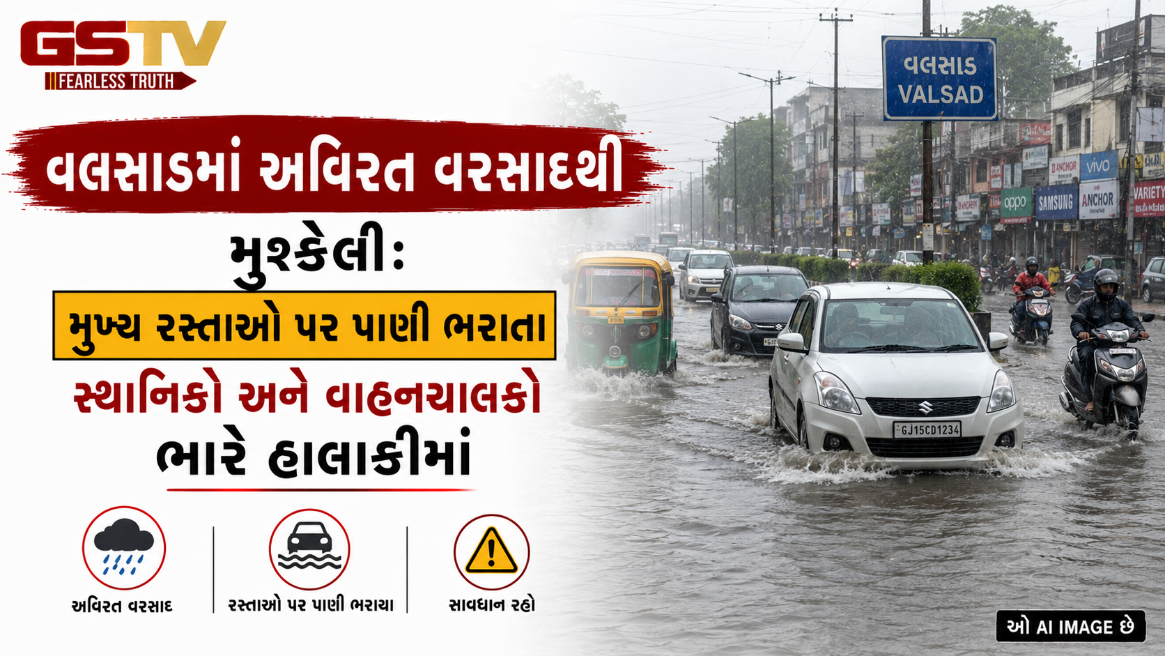 VIDEO: વલસાડમાં અવિરત વરસાદથી મુશ્કેલી: મુખ્ય રસ્તાઓ પર પાણી ભરાતા સ્થાનિકો અને વાહનચાલકો ભારે હાલાકીમાં