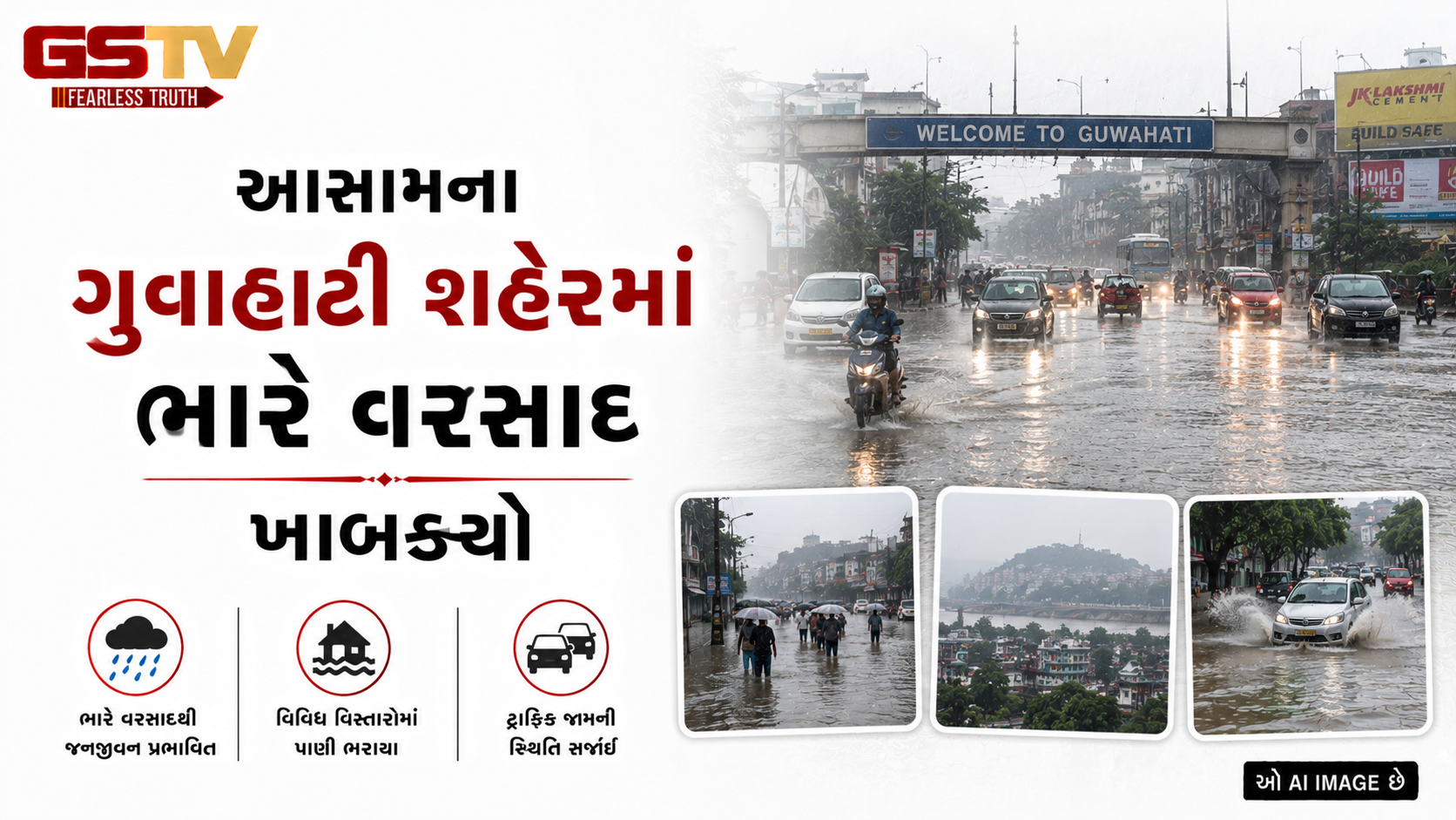 VIDEO: આસામના ગુવાહાટી શહેરમાં ભારે વરસાદ ખાબક્યો