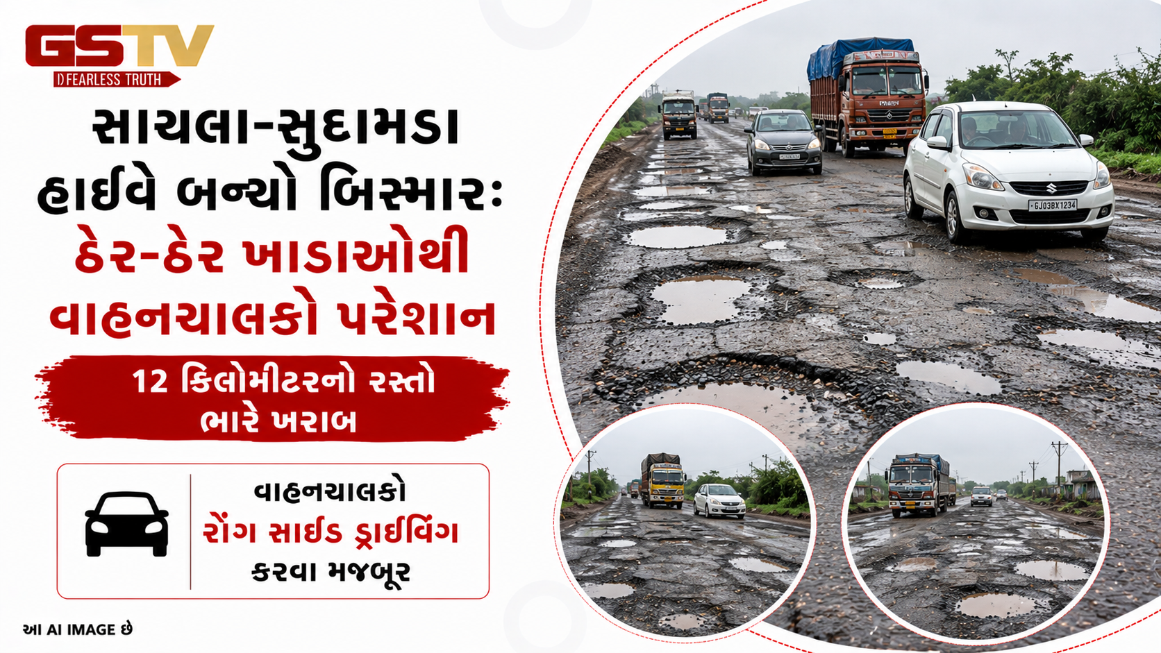 VIDEO: સાયલા-સુદામડા હાઈવે બન્યો બિસ્માર: ઠેર-ઠેર ખાડાઓથી વાહનચાલકો પરેશાન