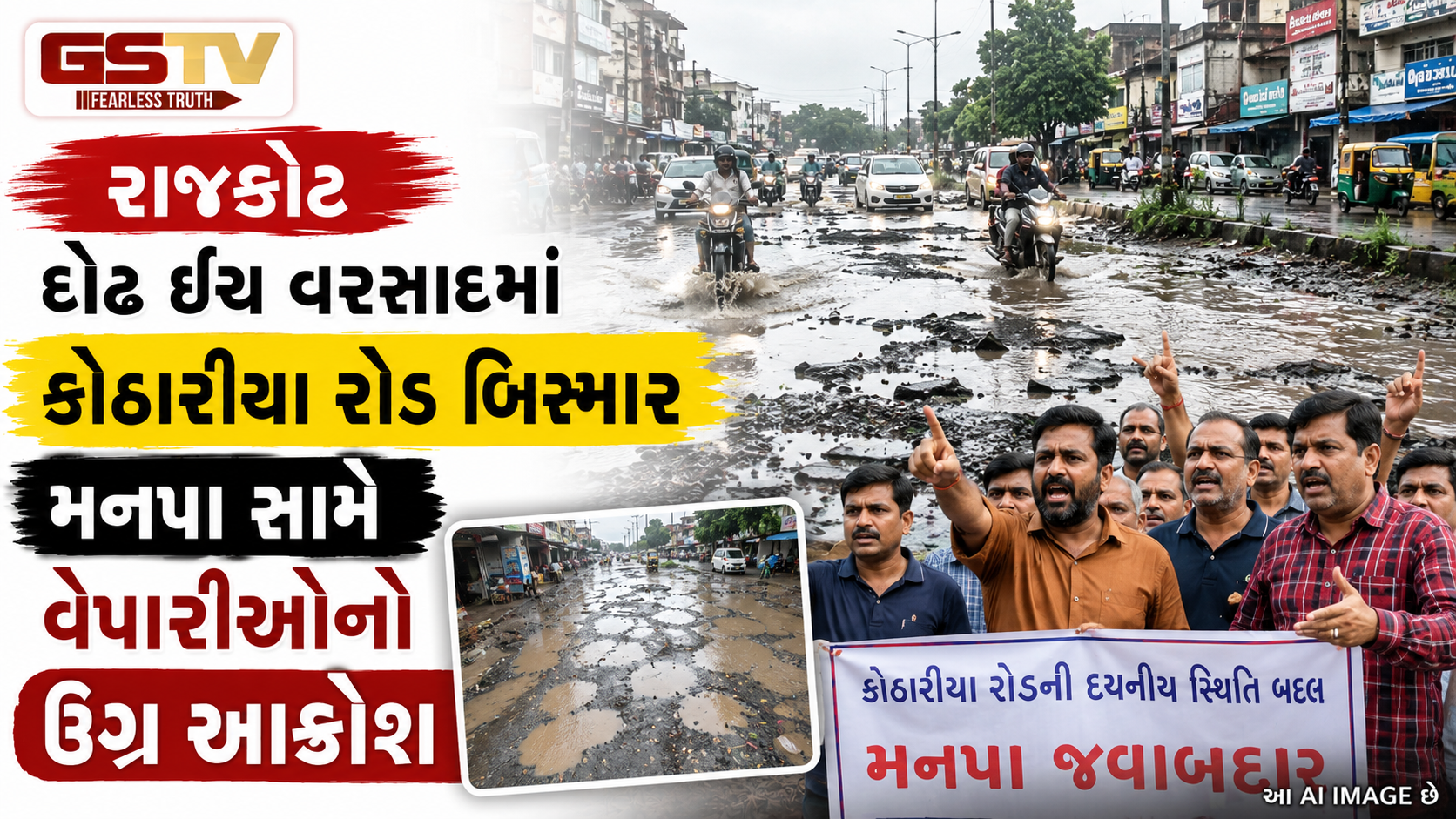 VIDEO: રાજકોટ: દોઢ ઇંચ વરસાદમાં કોઠારીયા રોડ બિસ્માર,  મનપા સામે વેપારીઓનો ઉગ્ર આક્રોશ