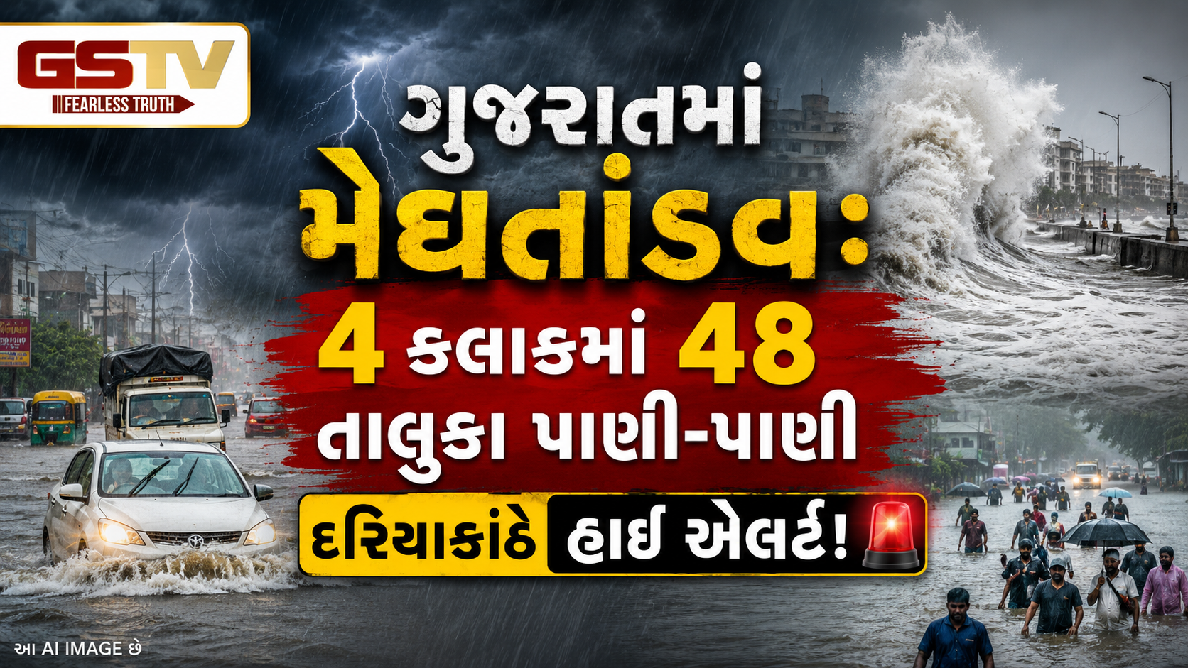 VIDEO: ગુજરાતમાં 4 કલાકમાં 48 તાલુકા ભિંજાયા, દરિયાકાંઠે હાઈ એલર્ટ, 4 દિવસ અતિભારે વરસાદની આગાહી
