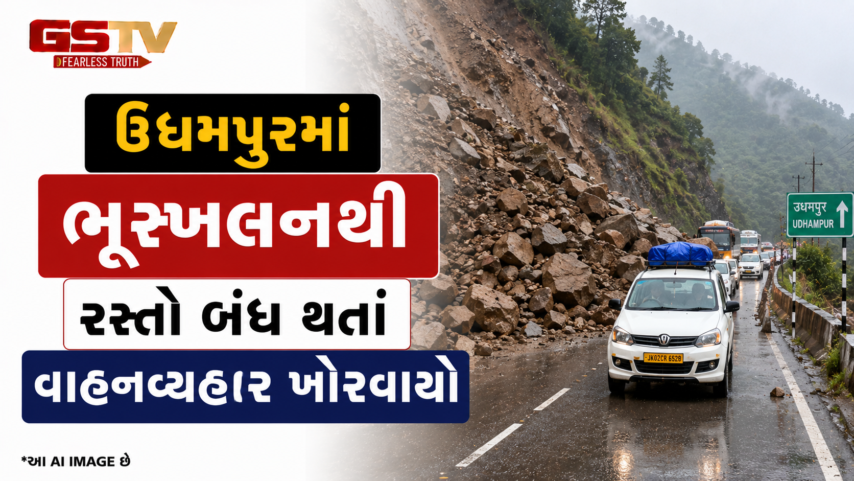 VIDEO: ઉધમપુરમાં ભૂસ્ખલનથી રસ્તો બંધ થવાથી વાહનવ્યવહાર ખોરવાયો