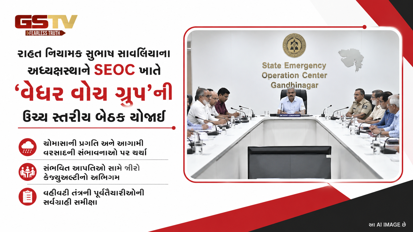 ગુજરાતમાં ભારે વરસાદની આગાહી વચ્ચે સરકાર એલર્ટ, યોજાઈ 'વેધર વોચ ગ્રૂપ'ની ઉચ્ચસ્તરીય બેઠક