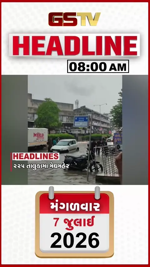 VIDEO: HEADLINE 8:00 AM/ ગુજરાતમાં ધોધમાર વરસાદથી જનજીવન પ્રભાવિત, દોઢ ઈંચ વરસાદે જ ખોલી તંત્રની પોલ