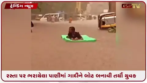VIDEO: VIRAL / લ્યો બોલો! રસ્તા પર ભરાયેલા પાણીમાં ગાદીને બોટ બનાવી આરામથી તર્યો આ યુવક