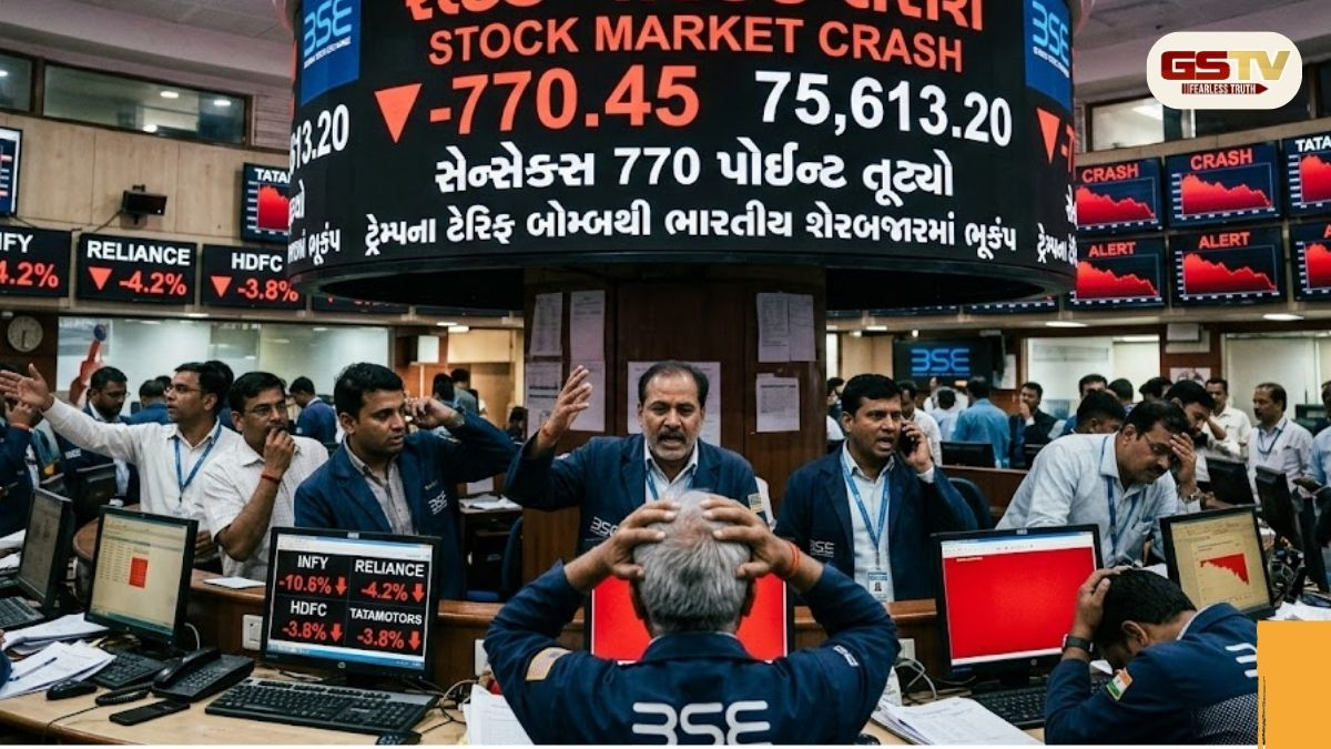 Stock Market Crash: ટ્રમ્પના ટેરિફ બોમ્બથી ભારતીય શેરબજારમાં ભૂકંપ, સેન્સેક્સ 770 પોઈન્ટ તૂટ્યો