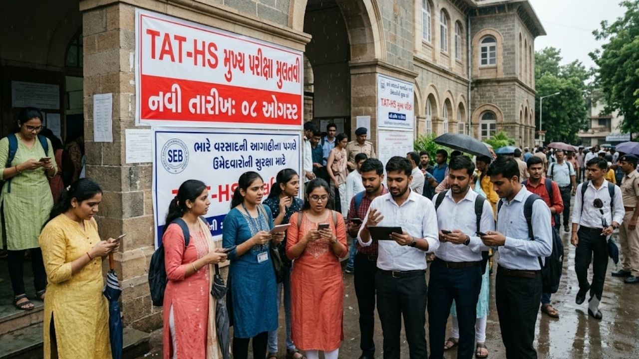 ગુજરાતમાં ભારે વરસાદની આગાહીને પગલે TAT-HS મુખ્ય પરીક્ષા મુલતવી, નવી તારીખ જાહેર