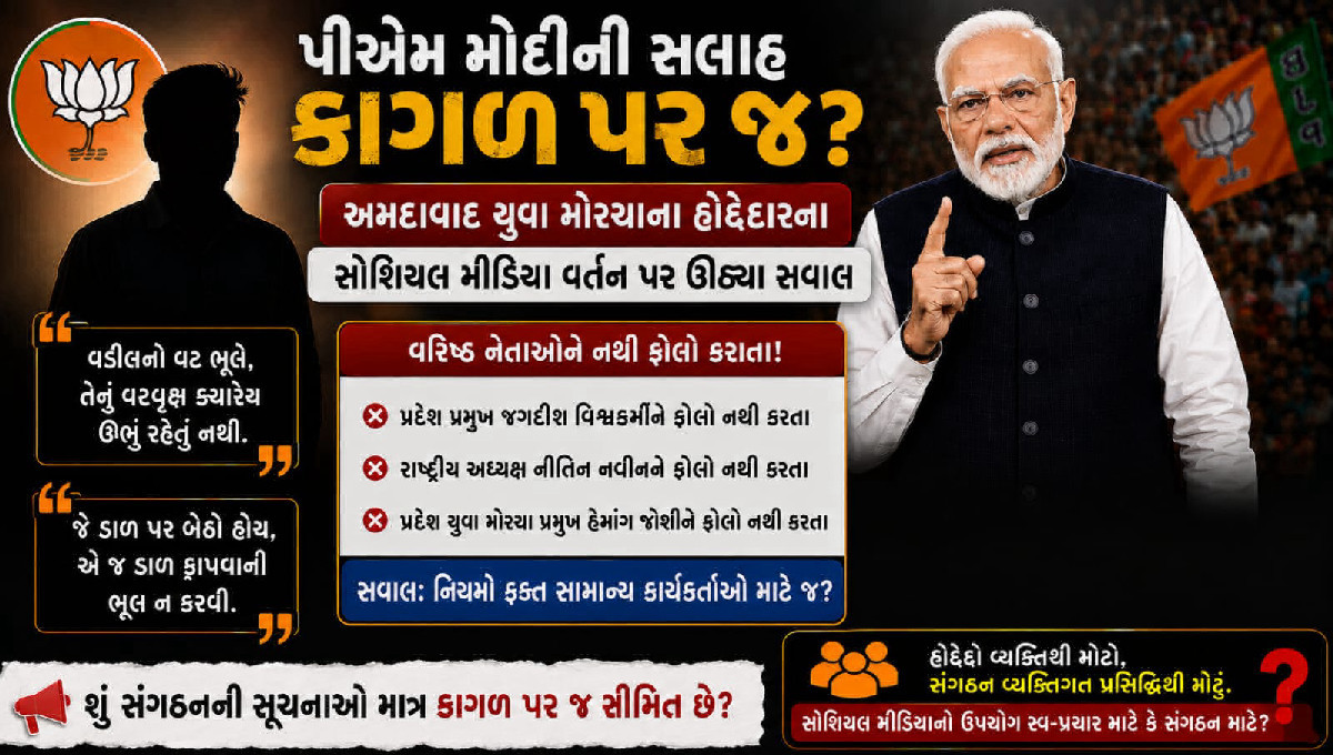 પીએમ મોદીની સલાહ કાગળ પર જ? અમદાવાદ યુવા મોરચાના હોદ્દેદારના સોશિયલ મીડિયા વર્તન પર ઊઠ્યા સવાલ