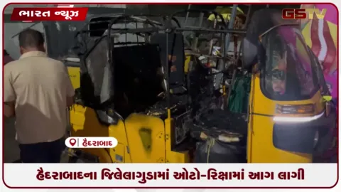 VIDEO: હૈદરાબાદના જિલેલાગુડામાં ઓટો-રિક્ષામાં આગ લાગી