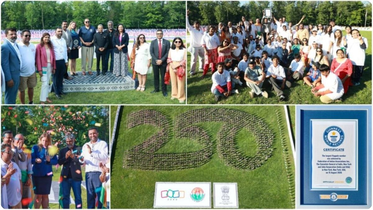 ‘250’ના આકારમાં 1,383 ધ્વજ, ન્યૂ જર્સીમાં ભારતીય સંગઠને રચ્યો વિશ્વ રેકોર્ડ