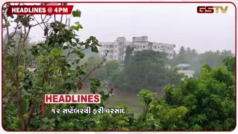 VIDEO: HEADLINE 04.00 PM / 12 સપ્ટેમ્બરથી ગુજરાતમાં વરસાદનો નવો રાઉન્ડ શરૂ થશે, વિધાનસભા બહાર કોંગ્રેસનું ધરણા પ્રદર્શન