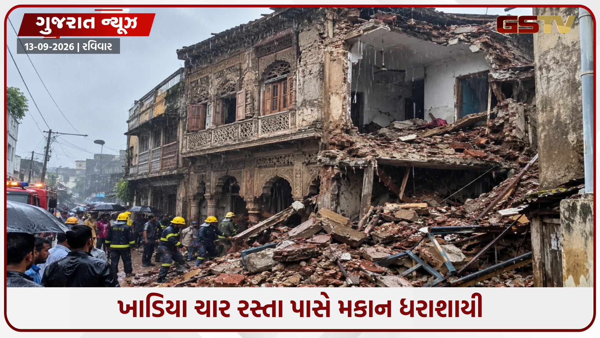 અમદાવાદના ખાડિયામાં ભારે વરસાદ વચ્ચે મકાન ધરાશાયી, ત્રણ લોકોનું રેસ્ક્યૂ