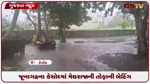 VIDEO: જૂનાગઢના કેશોદમાં મેઘરાજાની તોફાની બેટિંગ: ગાજવીજ સાથે ધોધમાર વરસાદથી રસ્તાઓ પર પાણી ભરાયા